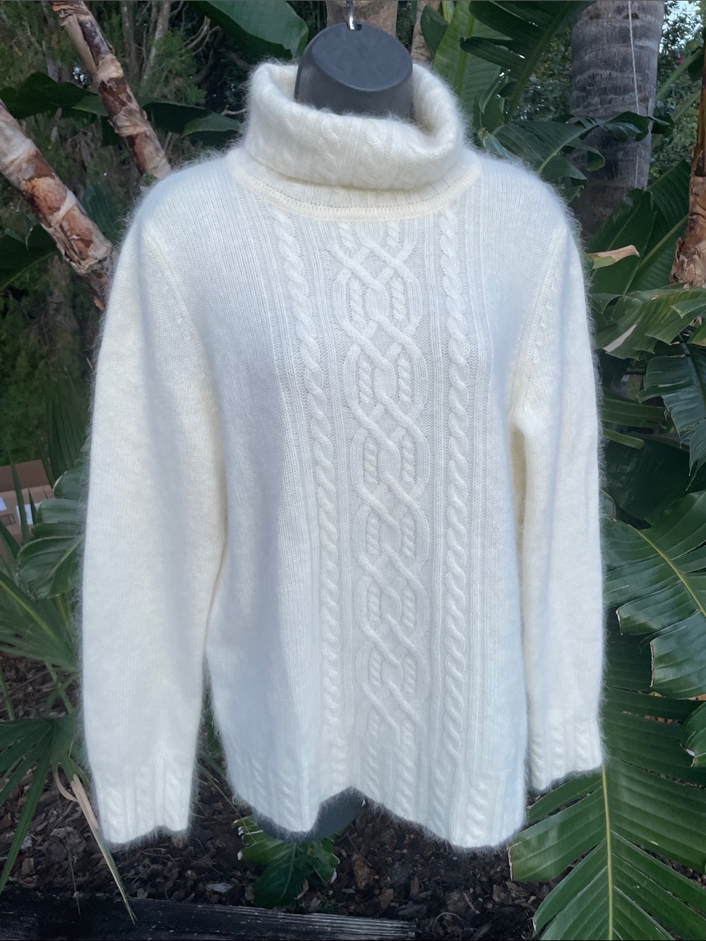 Cable knit angora wool blend sweater